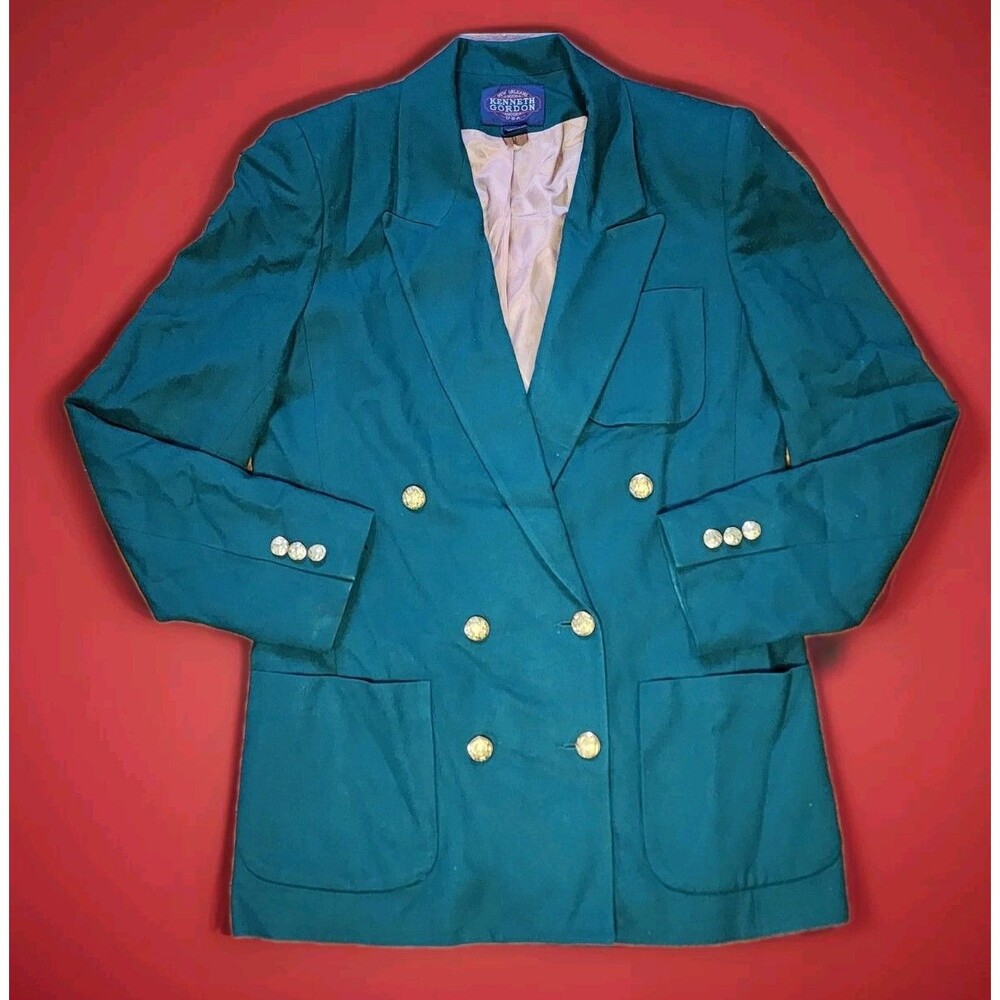 Kenneth Gordon New Orleans 100% Wool Green Double-Breasted Blazer - Size 8